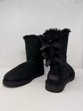 Ugg Size 9 Bailey Bow Mini Black Suede Boots Ballerinacore Whimsigoth y2k